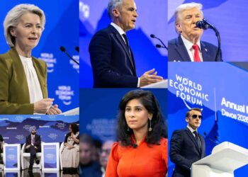 स्वित्झर्लंड च्या दावोस येथे सुरु असलेल्या वर्ल्ड इकॉनॉमिक फोरम चा मंचावर जागतिक नेत्यांची उपस्थिती