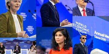 स्वित्झर्लंड च्या दावोस येथे सुरु असलेल्या वर्ल्ड इकॉनॉमिक फोरम चा मंचावर जागतिक नेत्यांची उपस्थिती