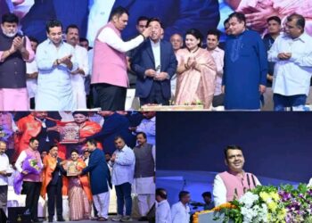 माजी मंत्री आणि भाजप चे जेष्ठ नेते नारायण राणे यांचा अभिष्टचिंतन सोहळ्यानिमित्त केंद्रीय मंत्री नितीन गडकरी आणि मुख्यंमत्री देवेंद्र फडणवीस त्याचबरोबर बाकीच्या भाजप नेत्यांची या सोहळ्या निमित्त उपस्थिती