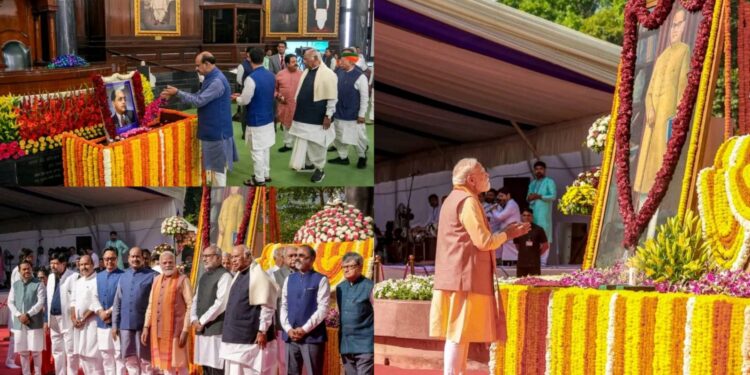 भारतरत्न डॉ. बाबासाहेब आंबेडकर यांचा जयंती निमित्त , पंतप्रधान नरेंद्र मोदी , उप राष्ट्रपती सी पी राधाकृष्ण , केंद्रीय राज्य मंत्री रामदास आठवले, केंद्रीय मंत्री किरण रिजिजू आणि लोसभा स्पीकर ओम प्रसाद बिर्ला यांच बाबासाहेबांना अभिवादन