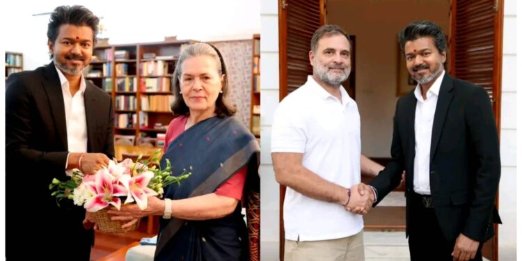 तामिळनाडूचे मुख्यमंत्री विजय यांनी दिल्ली येथे राहुल गांधी आणि काँग्रेस पूर्व अध्यक्षा सोनिया गांधी यांची घेतली भेट