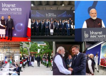 पंतप्रधान मोदी यांची फ्रान्स ला भेट , भारत इनोव्हेट्स या कार्यक्रमात फ्रान्स चे राष्ट्रध्यक्ष इमॅन्युएल मॅक्रॉन यांचा सोबत तिथे सहभाग नोंदवला