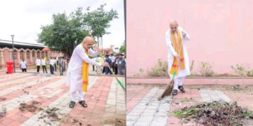 प्रधानमंत्री नरेंद्र मोदी यांचा जन्मदिवसानिमित्त केंद्रीय गृह मंत्री अमित शाह यांचा गुजरात येथील वडनगर येथे सेवा संकल्प अभियानाद्वारे; श्रमदान