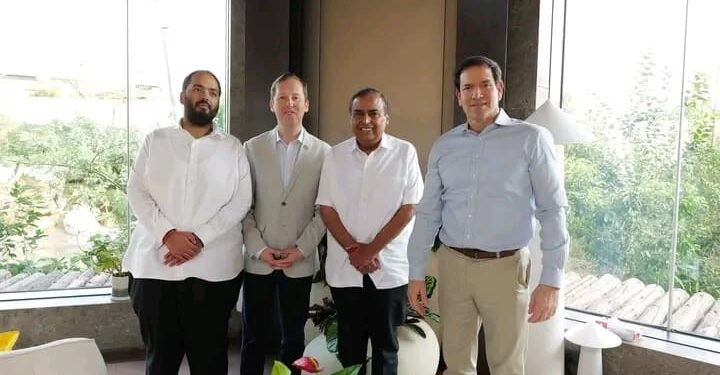 अमेरिकेचे परराष्ट्र मंत्री मार्को रुबियो यांनी आपल्या सध्याचा भारत भेटीत गुजरात येथील जामनगर येथे सुद्धा भेट दिली ;जामनगरमध्ये रिलायन्स इंडस्ट्रीजचे अध्यक्ष मुकेश अंबानी यांची त्यांनी यावेळी भेट घेतली.